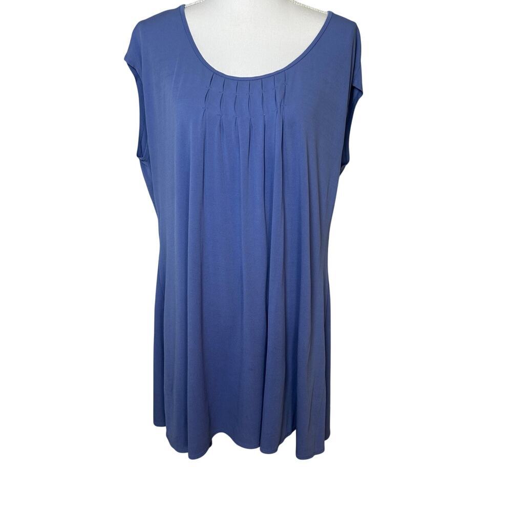 Eileen Fisher woman 100% silk pintuck detail sleeveless periwinkle tunic tank 1X